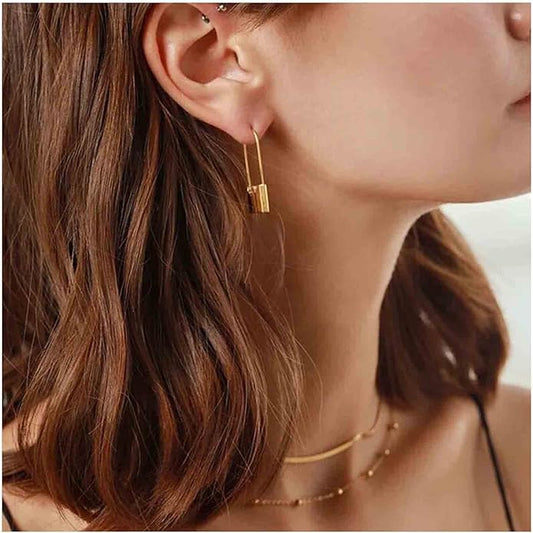 Boho Lock Hoop Earrings Safety Pin Hoop Earrings Gold Lock Huggies Hoop Earrings Personlized Padlock Earrings Jewelry for Women and Girls-Velvo Beauty