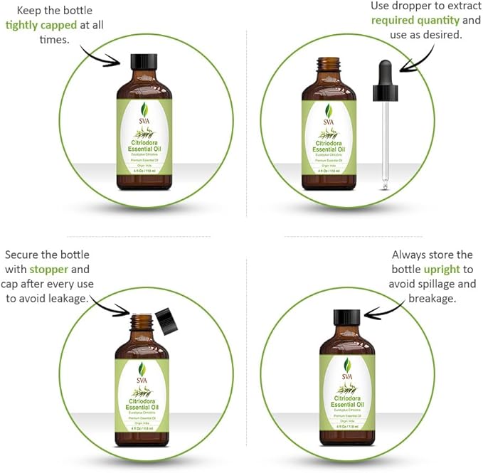 SVA Lemon Eucalyptus Essential Oil – 4 Fl Oz – 100% Natural Citriodora Oil - for Diffuser, Hair Care, Face, Skin Care, Aromatherapy, Scalp and Body Massage, Soap and Candle Making – with Dropper-Velvo Beauty