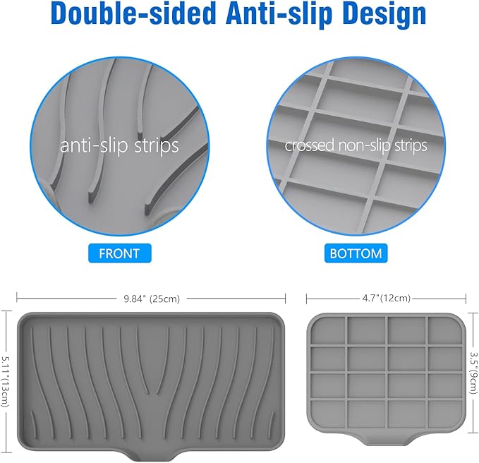 3-Pack Silicone Soap Dish, Sponge Holder for Sink, Kitchen Soap Tray, Bathroom Soap Holder, Sponge Tray with Drain (Grey)-Velvo Beauty