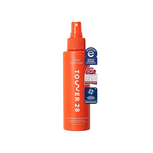 Tower 28 SOS Daily Rescue Facial Spray for Sensitive Skin, Hypochlorous Acid Spray Helps Reduce Redness and Breakouts, Full Size Toner for Face, 4 FL Oz-Velvo Beauty