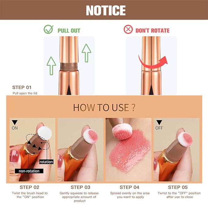 Go Ho Liquid Blush Beauty Wand,Soft Cream Blush Makeup,Liquid Face Blush Stick Contouring with Cushion Applicator,Easy to Blend & Long Lasting & Smooth Natural Dewy Finish,02 Happy Rose Blush-Velvo Beauty
