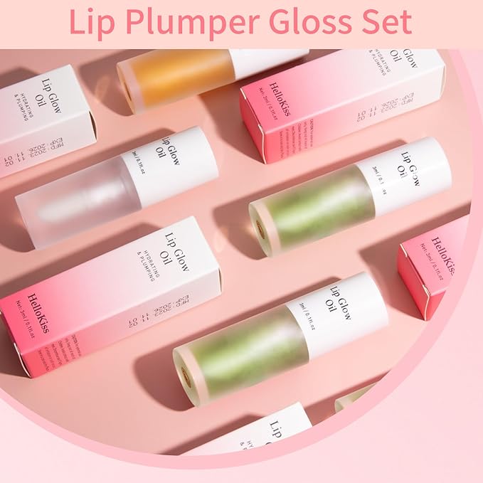 Hellokiss 3Pcs Lip Glow Oil,Moisturizing Lip Plumper Gloss,3 Fruit Flavoured Lip Balm Lip Care,Clear Plumping Lip Gloss,Non-Sticky Long Lasting Hydrating Lip Oil(Honey,Green Apple,Coconut)-Velvo Beauty