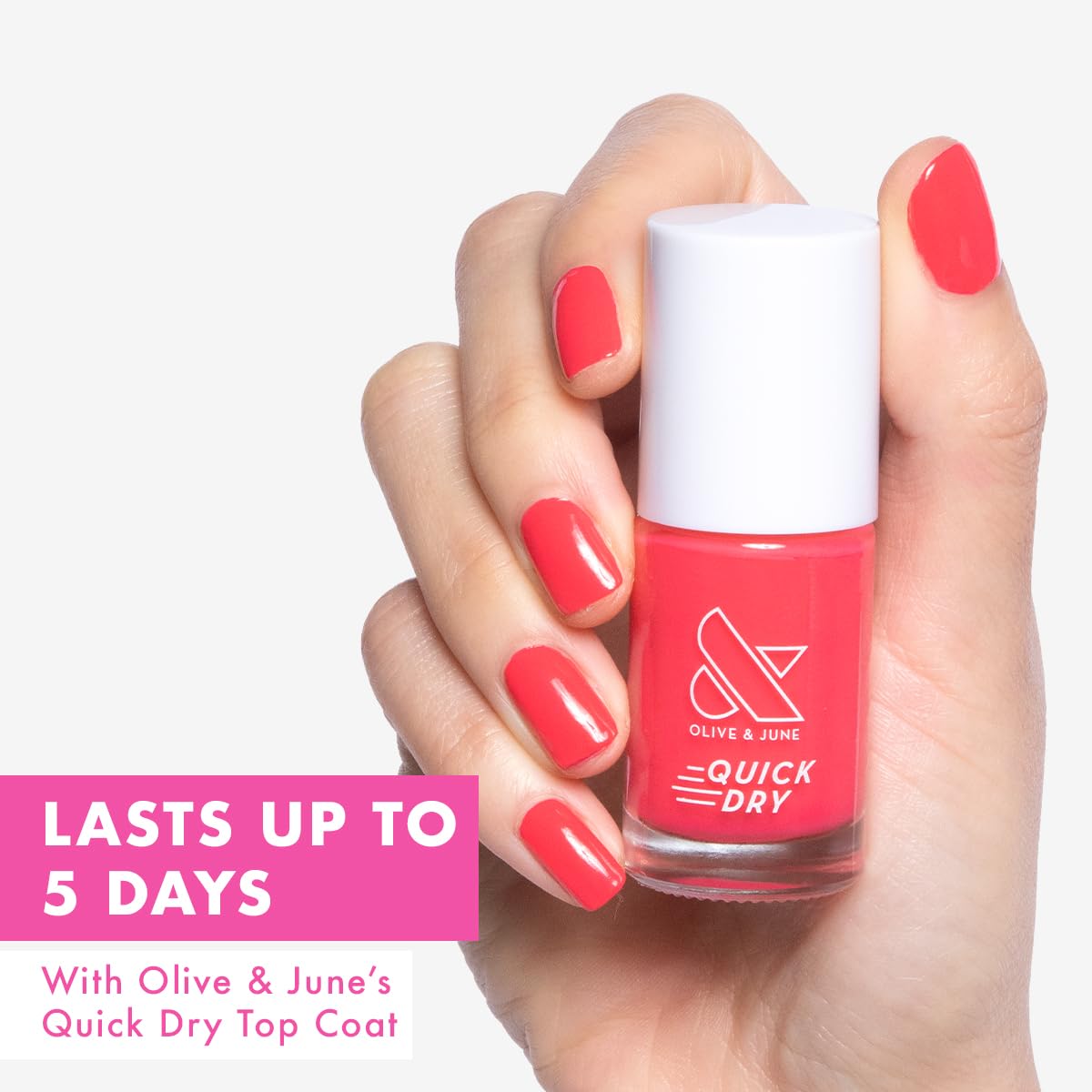 Olive & June Quick Dry Nail Polish | Instant Fast-Drying Smudgeproof Color | 15-free Vegan Cruelty-Free Formula | Lasts up to 5 Days | Salon-Quality Manicure Pedicure at Home |Pomodoro Tomato Red-Pink-Velvo Beauty