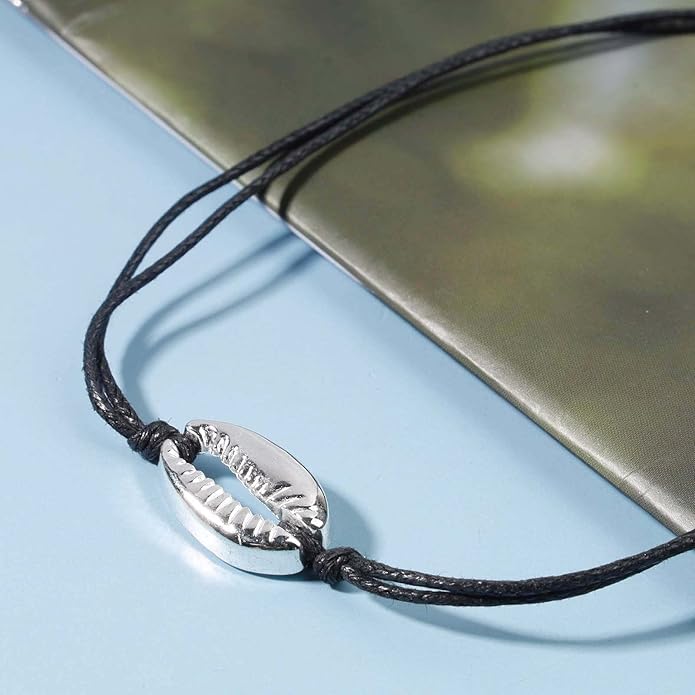 Boho Layered Suede Choker Necklace Black Leather Shell Necklace Silver Sea Shell Necklace Short Minimalist Collar Necklace Chain Jewelry for Women Beach Lover Gifts-Velvo Beauty