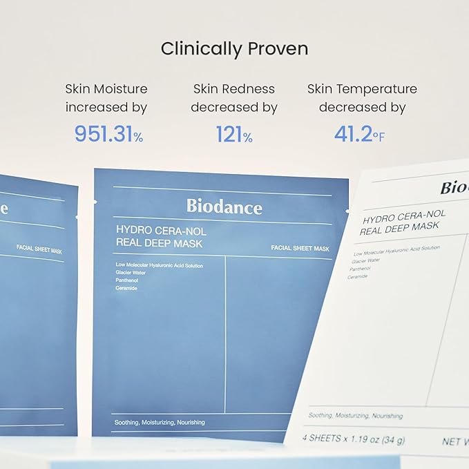 BIODANCE Hydro Cera-nol Real Deep Mask, Overnight Hydrogel Mask, Hydrating Facial Mask For Sensitive Skin, Redness Reducing & Quick Soothing Effect, Korean Skincare | 1.19oz(34g) x 4ea-Velvo Beauty