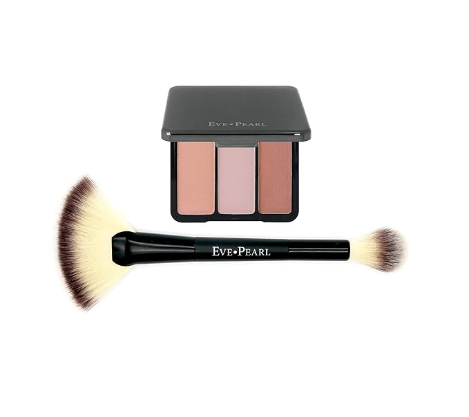 EVE PEARL Blush Trio Blush Palette Long Lasting Skincare Makeup And Dual 204 Fan Highlighter Hypoallergenic Brush Set Make up Kit- Sweet Cheeks-Velvo Beauty