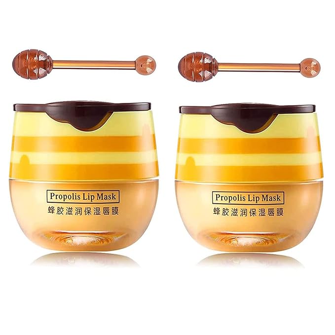 2 PCS Bee Lip Balm Honey Lip Balm Pot,Lip Exfoliating Lip Mask Hydrating & Prevention Dry and Cracked Lip Scrubs Exfoliator, Honey Lip Sleeping Mask Fade Lip Lines Bee Lip Balm-Velvo Beauty