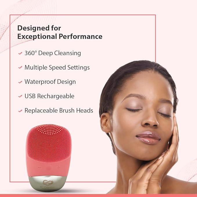 Facial Cleansing Brush | 3-in-1 Electric Face Scrubber | USB Rechargeable Face Cleansing Brush | IPX7 Waterproof | Blackhead Remover | Deep Cleansing & Exfoliating (Pink)-Velvo Beauty