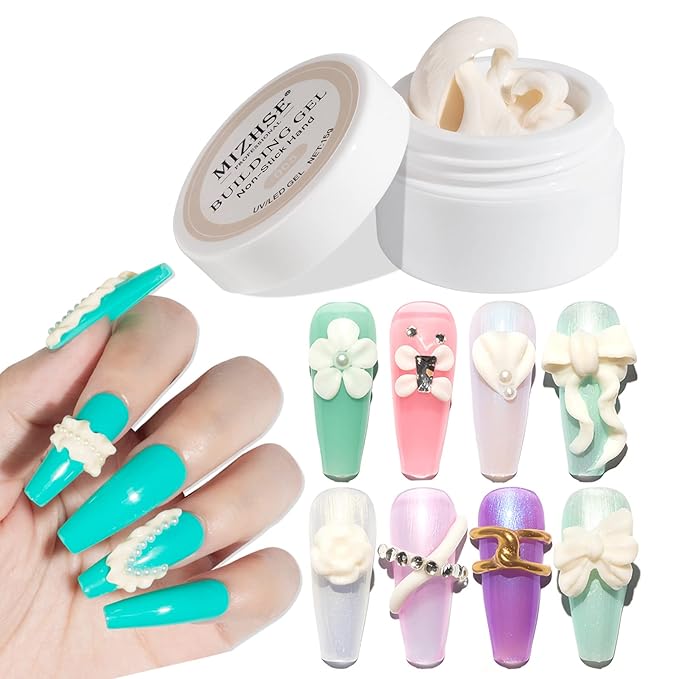 MIZHSE Solid Builder Gel, Milky White Sculpting Gel for Nail, Non-Sticky Hand 3D Nail Art Building Carving Modeling Hard Nail Extension Soak Off Nail Art Salon Manicure Home 15g-Velvo Beauty