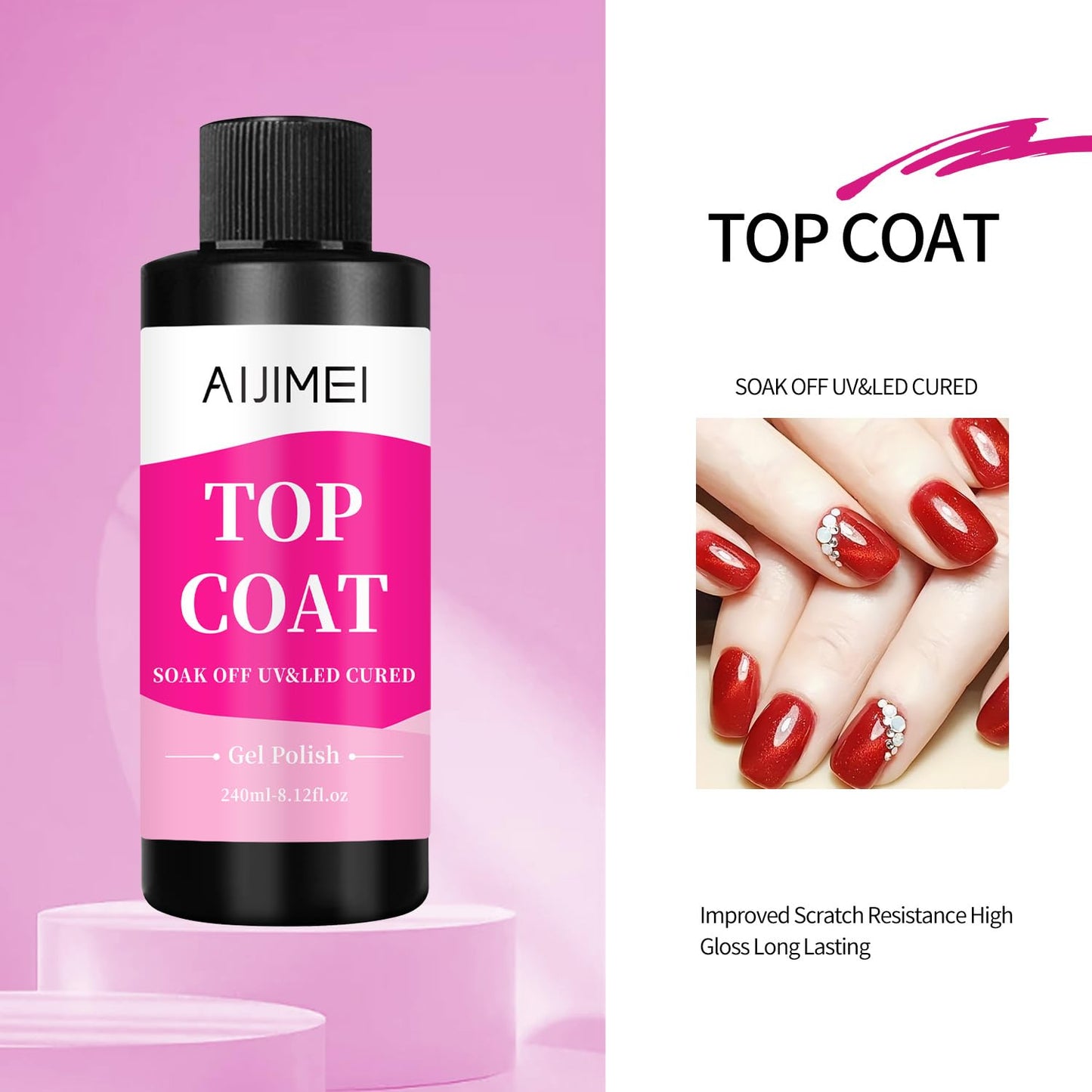 AIJIMEI Top Coat Nail Polish Premium 240ml Gel Top Coat – Long Lasting, Top Coat for Gel Nail Polish – Nail Art Topcoat for Salon-Grade Nails at Home 8 Fl Oz-Velvo Beauty