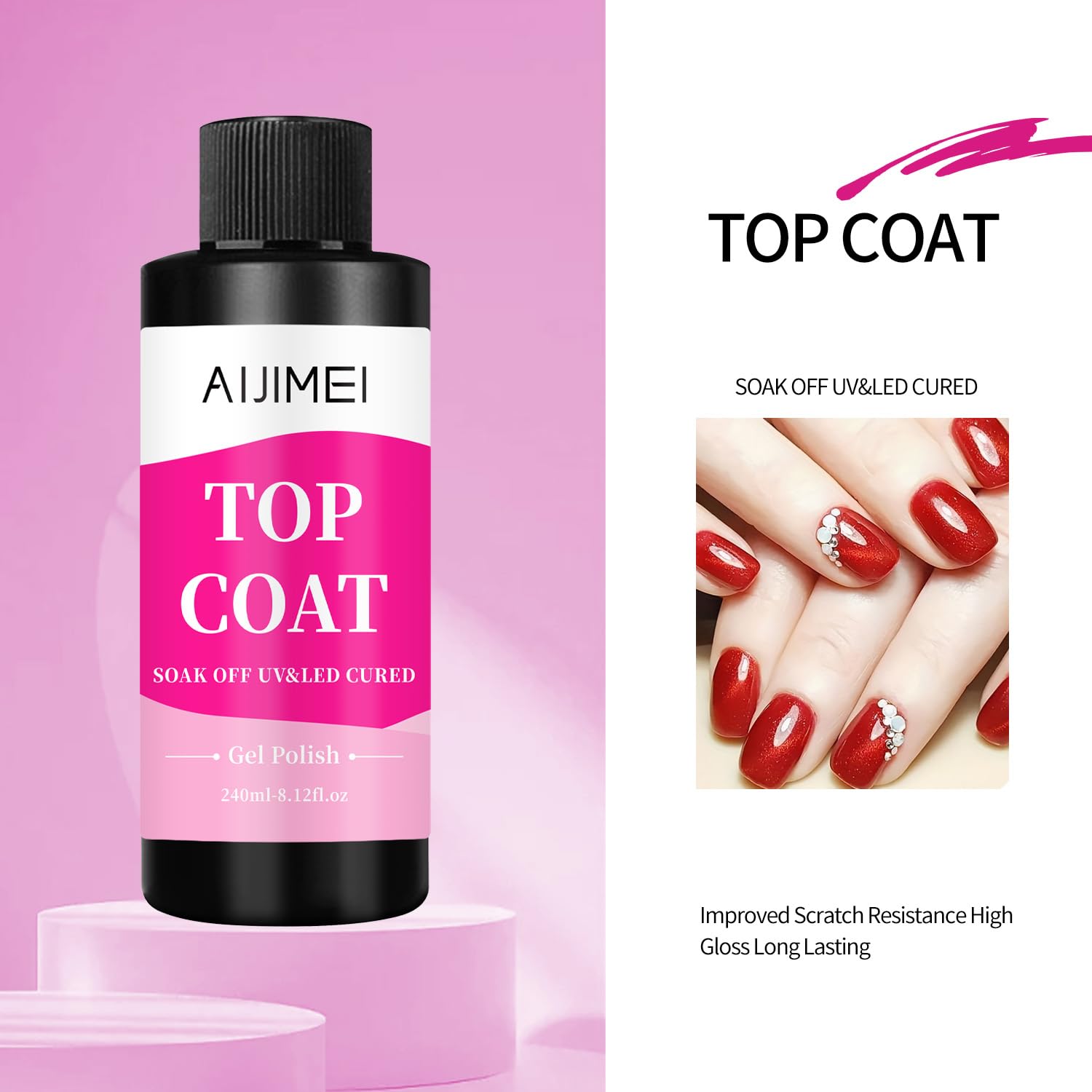 AIJIMEI Top Coat Nail Polish Premium 240ml Gel Top Coat – Long Lasting, Top Coat for Gel Nail Polish – Nail Art Topcoat for Salon-Grade Nails at Home 8 Fl Oz-Velvo Beauty