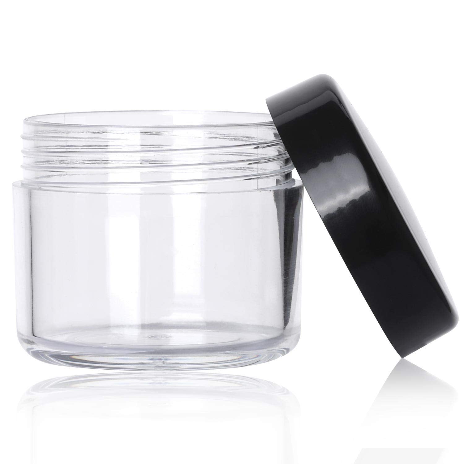 Refillable Cosmetic Sample Jars - 100 Pack 20g (0.7oz) Black Small Travel Containers with Lids + 10 Mini Makeup Spatulas - BPA Free-Velvo Beauty