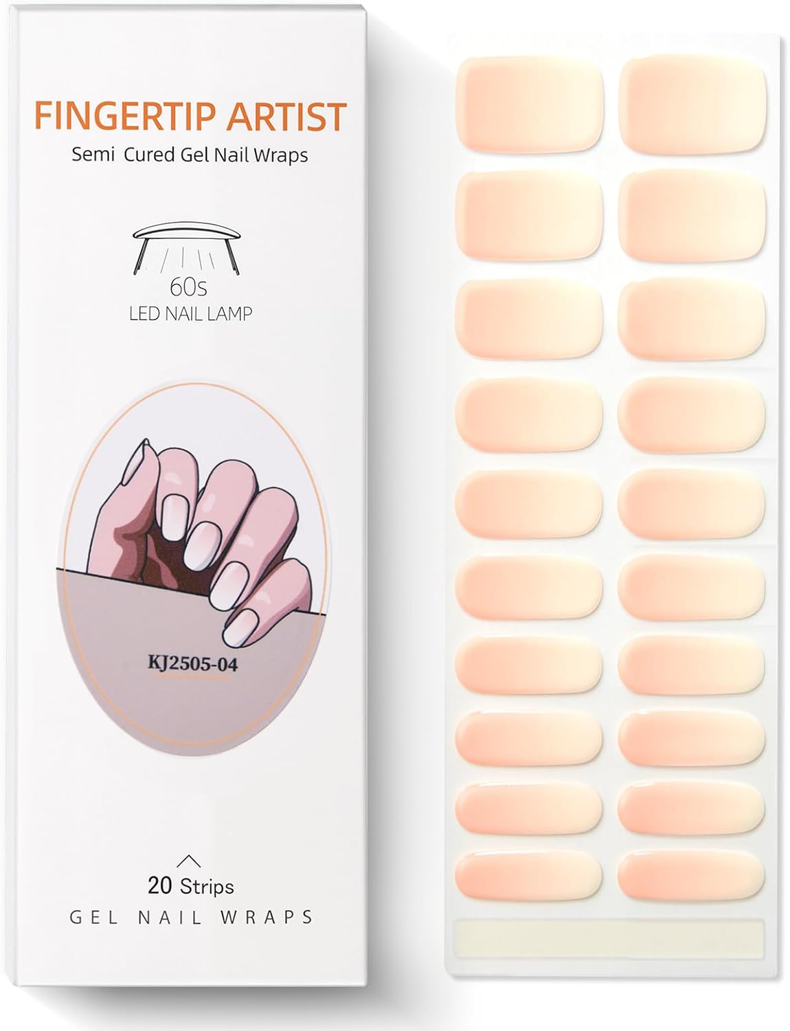 Semi Cured Gel Nail Strips Nude Ombre Gel Nail Strips Glossy Stickers Wraps Need UV/LED Light Salon Quality & Easy to Use for Women 20 Pcs-Velvo Beauty