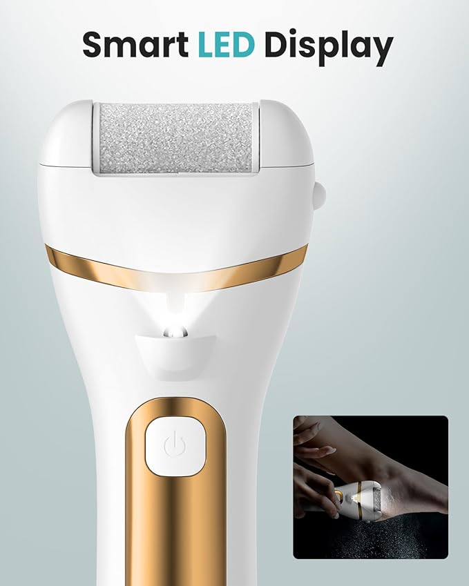 PUBOO Foot Callus Remover Electric 10000 RPM 3-Speed IPX7 Rechargeable Pedicure Kit for Hard Skin Women & Men. Portable Multi-Roller File Grinder Sander Scrubber with LED Display for Wet & Dry Feet-Velvo Beauty