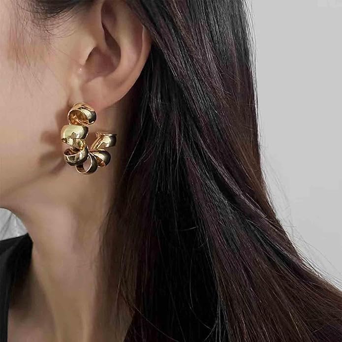 Vintage Exaggerated Irregular Circle Earrings Twist Hoop Earrings Twisted Rope Round Earrings Gold Circle Hoop Dangle Earrings Jewelry for Women-Velvo Beauty