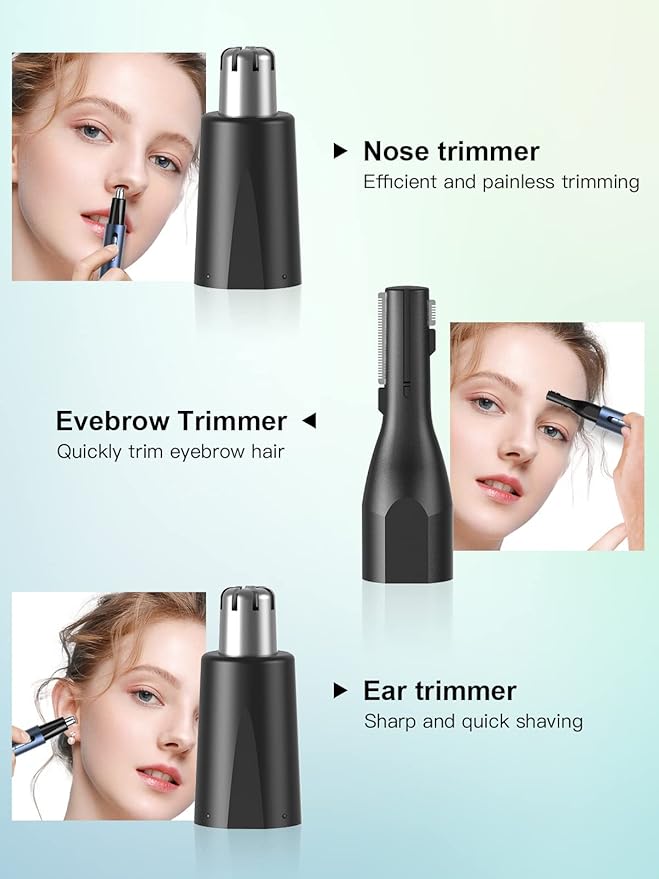 AHHFEI Nose & Ear Hair Trimmer, 5 in 1 Rechargeable USB Trimmer for Men & Women, Painless & Easy Cleansing, Blue-Velvo Beauty