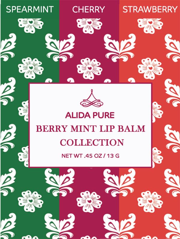 Berry Mint Lip Balm Collection, Vegan Set, Bees Wax Free, Coconut Oil Free, with Organic Jojoba and Avocado Oil, Vitamin E, Natural Moisturizer For Dry Cracked Lips, 3 Tube Set-Velvo Beauty