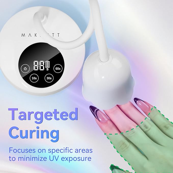 Makartt UV Nail Lamp: Mini UV Light for Gel Nails Polish Luminoza 30W Rechargeable LED Nail Light Nail Dryer with 4 Timers & Auto Sensor, Fast Curing Goosenecks Lamp for Home DIY Manicure-Velvo Beauty