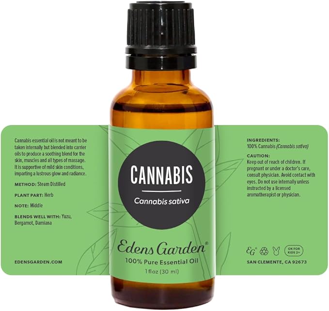 Edens Garden Cannabis Essential Oil- 100% Pure Premium Grade, Undiluted, Natural, Therapeutic, Aromatherapy, The Best for Diffuser, Skin, Candle, Humidifiers 30 ml (1 fl oz)-Velvo Beauty