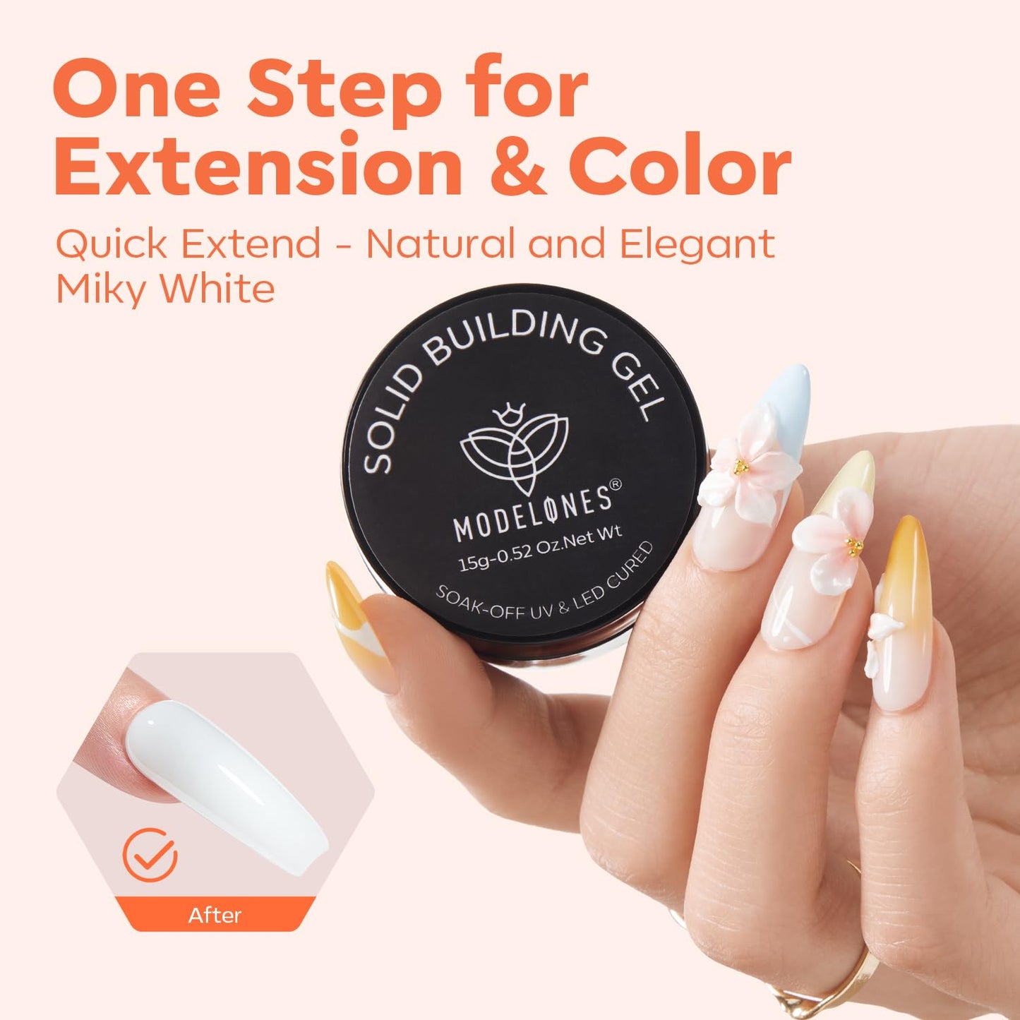 modelones 3D Sculpting Gel, Milky White Solid Nail Builder Hard Gel for Nail Art Molding & Extensions for Chrome Powder, Nails Glitter Polish Home DIY Manicure, U V Lamp Needed-Velvo Beauty