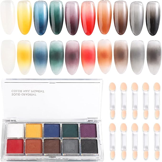 10 Colors Solid Fluorescent Neon Pigment Powder Set Gradient Iridescent Aurora Mermaid Pearl Glitter Dust Kit for Home Salon Nail Art Designs-Velvo Beauty