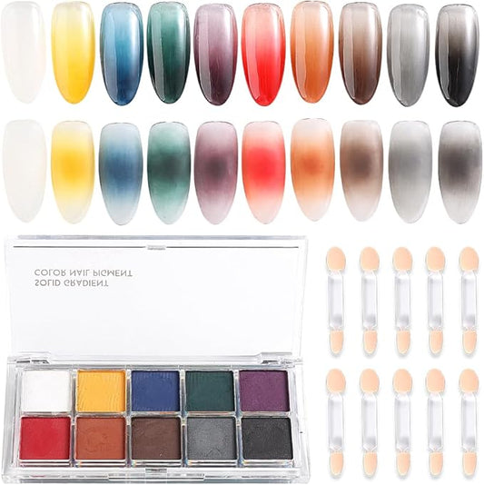 10 Colors Solid Fluorescent Neon Pigment Powder Set Gradient Iridescent Aurora Mermaid Pearl Glitter Dust Kit for Home Salon Nail Art Designs-Velvo Beauty