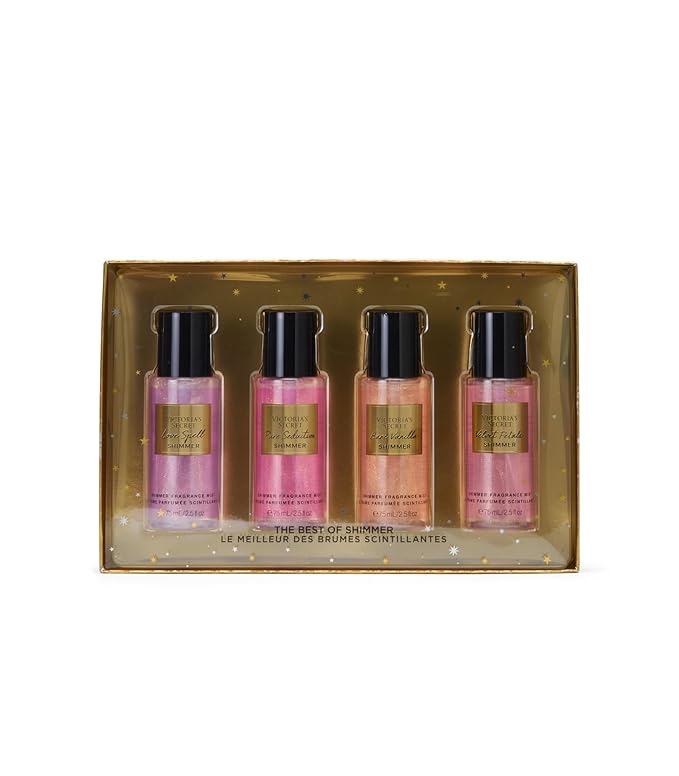 Victoria's Secret Fragrance Mist Collection 4 Piece Shimmer Mini Gift Set, Assorted Scents-Velvo Beauty