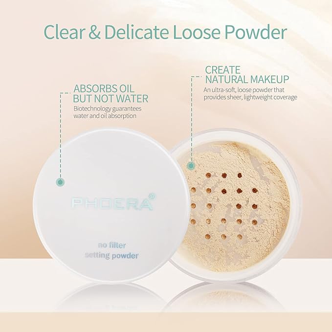 PHOERA Setting Powder Controls Oil,Setting Powder Makeup Light,Loose Powder Makeup Coverage,Loose Setting Powder Mini,0.17oz (Big02# Cool Beige)-Velvo Beauty