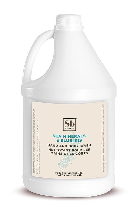 Soapbox Liquid Hand Soap & Body Wash, Sea Minerals & Blue Iris - Gentle, Moisturizing Hand & Body Cleanser, Vegan, Cruelty Free Hand Soap Refill for Bathroom, Kitchen, Professional Use - Gallon Size-Velvo Beauty