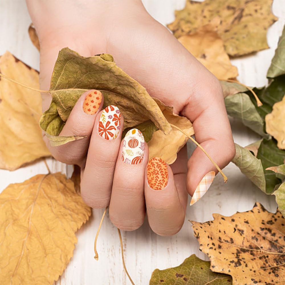 ALIBBON 6 Pcs Fall Nail Stamping Plates Set, Leaves Background Nail Art Stamp Templates, Pumpkin Gnome Stamp Templates Kit, Happy Thanksgiving Day Metal Nail Plates for DIY Printing Decor 4.7×2.4"-Velvo Beauty