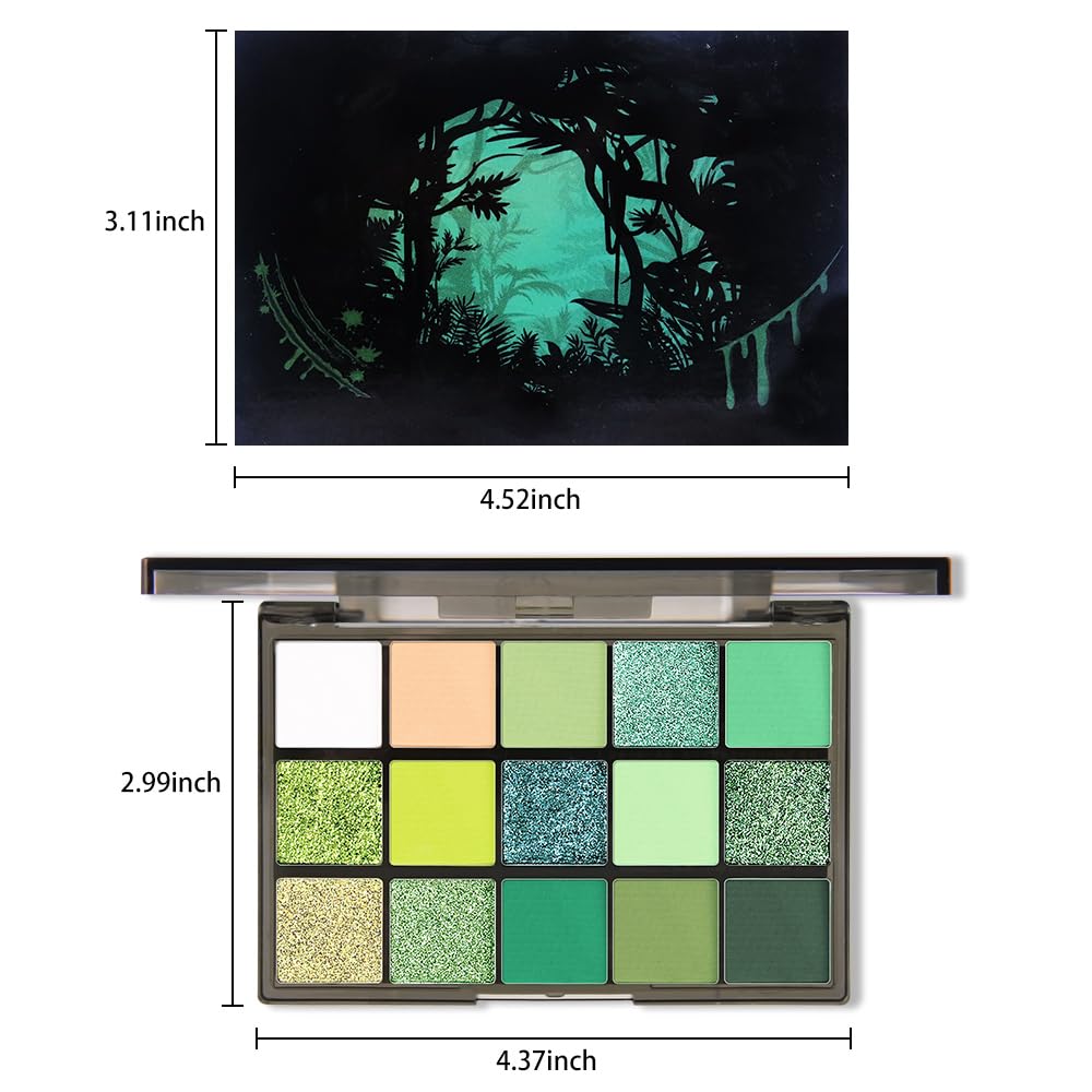 15 Colors Green Matte & Shimmer Eyeshadow Palette - Olive Teal GreenYellow DarkSeaGreen LimeGreen Pink White Eye Shadow Primers Powder for Smoky Looks, Makeup Artist Friendly, Vegan & Cruelty-Free-Velvo Beauty