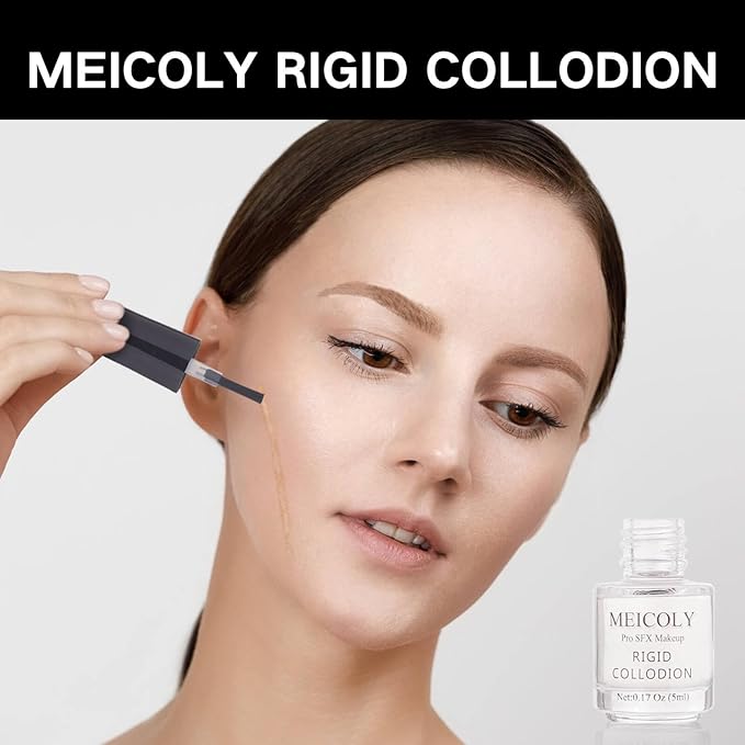 MEICOLY Rigid Collodion and Remover Kit,Scarring Liquid with Brush,Professional Scar Makeup for Halloween SFX Cosplay,Liquid Scar Fake Scar Makeup for Theater Stage Performance,Collodion Scar Liquid-Velvo Beauty