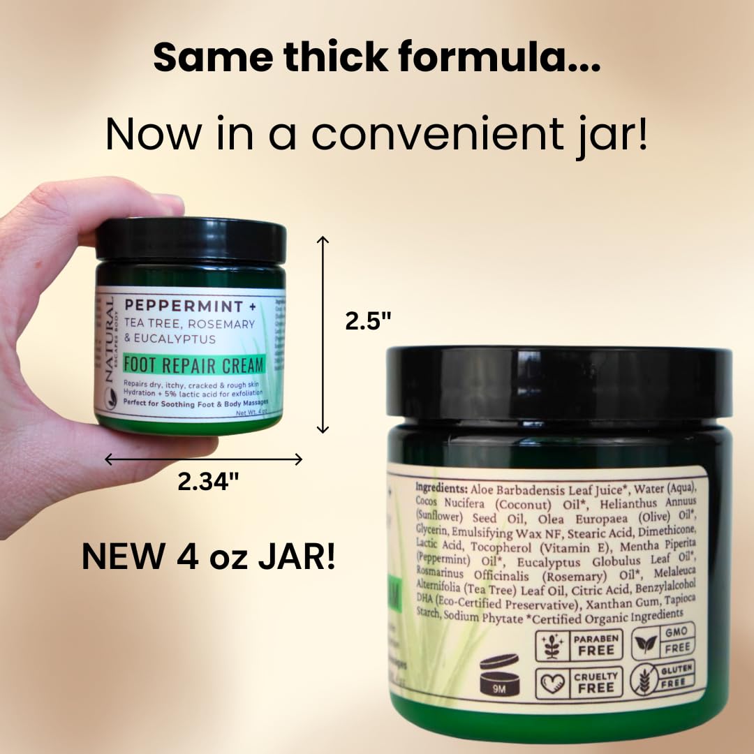 Peppermint + Rosemary, Eucalyptus & Tea Tree Foot Cream for Dry Cracked Heels and Feet - Moisturizing Foot Lotion for Cracked Heel Repair - Callus Remover with Lactic Acid (4 oz)-Velvo Beauty