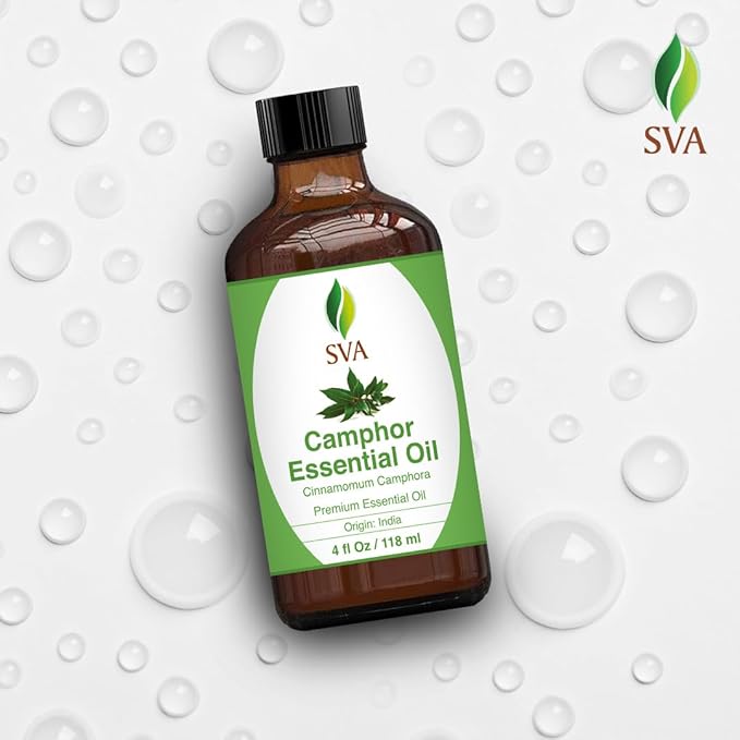 SVA Camphor Essential Oil – 4 Fl Oz – 100% Natural Camphor Oil - for Diffuser, Hair Care, Face, Skin Care, Aromatherapy, Scalp and Body Massage, Soap and Candle Making – with Dropper-Velvo Beauty