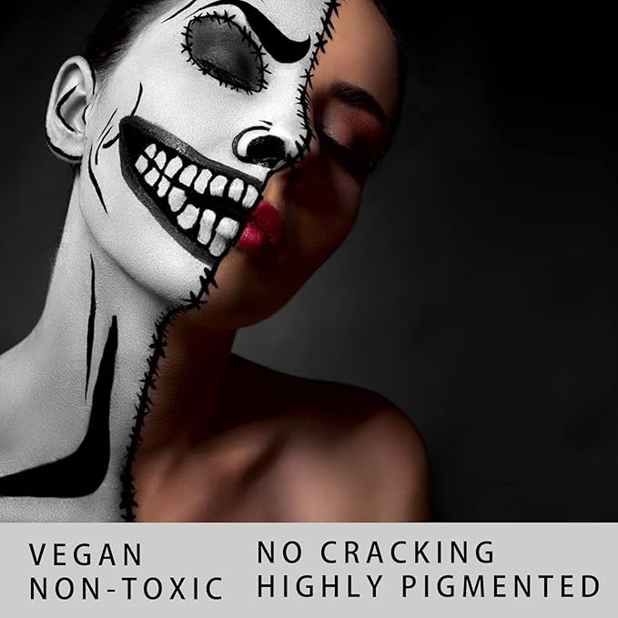 MEICOLY Black White Face Body Paint Stick Kit,1.06Oz Clown White Makeup Kit,2pcs Halloween Face Paint Grease Cream Mime Sticks,Joker Zombie Vampire Skeleton Cosplay with 2pcs Sponges-Velvo Beauty