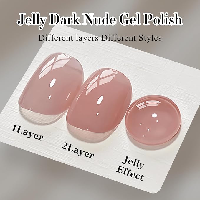 Double Rhythm Translucent Gel Polish Sheer Neutral Natural Light Milky Same Color Same Bottle 15ML Jelly UV Polish Nail Art DIY at Home (Dark Nude-A1493)-Velvo Beauty