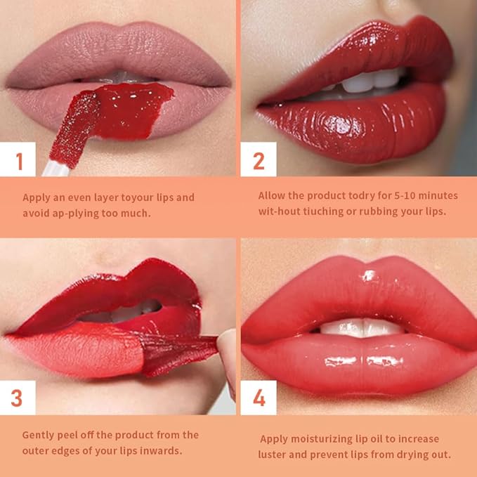 2Pcs Peel Off Lip Gloss Tattoo and Lip Oil 2-in-1, Lip Stain Peel Off Masque - Peel Off Lip Tint ,Long Lasting Waterproof Transfer-proof Lip Mask Lip Gloss Peel Off Lip Liner,Stay Lip Makeup 01#+04#-Velvo Beauty
