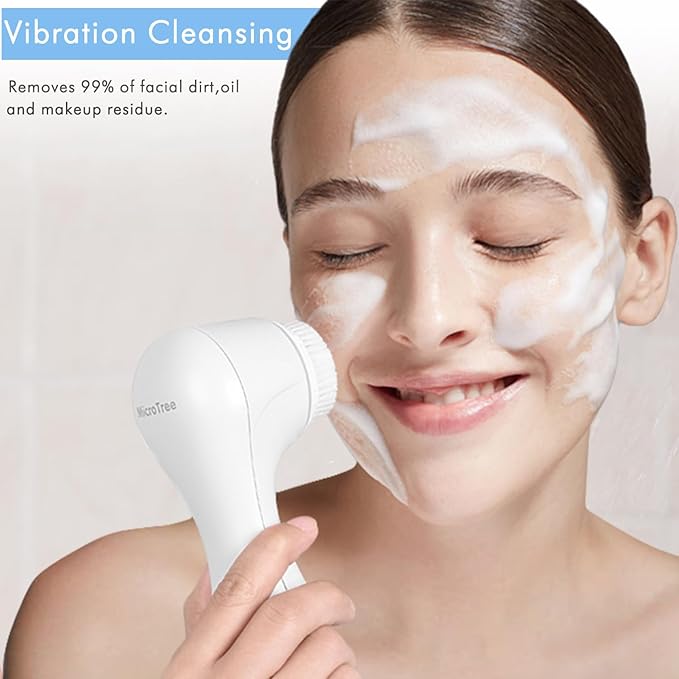 Microtree Facial Cleansing Brush Rechargeable, Sonic Vibrating System, 2 Speeds for Gentle Clean, Face Brushes for Cleansing, Electric Waterproof Portable Travel Face Scrubber-Velvo Beauty