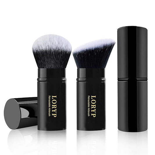 LORYP Retractable Makeup Brush Black Kabuki Foundation Brush for liquid Cream and Powder Makeup 2 Pack Travel Makeup Brush Set-Velvo Beauty
