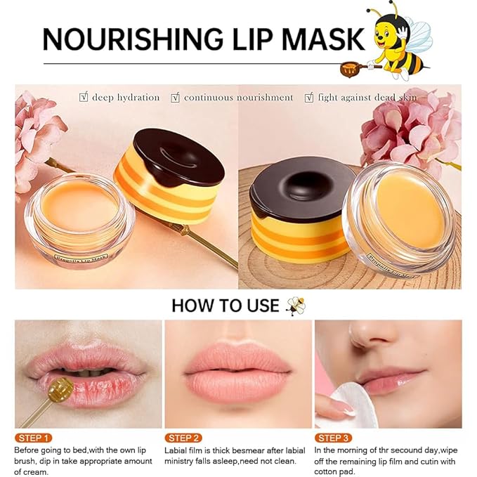 2PCS Bee Lip Balm Honey Pot,Honey Lip Mask Propolis Moisturizing Lip Balm with Stick,Propolis Moisturizing Honey Lip Balm,Hydrating & Prevention Dry and Cracked Lip,Lip Care Skin Care Products-Velvo Beauty