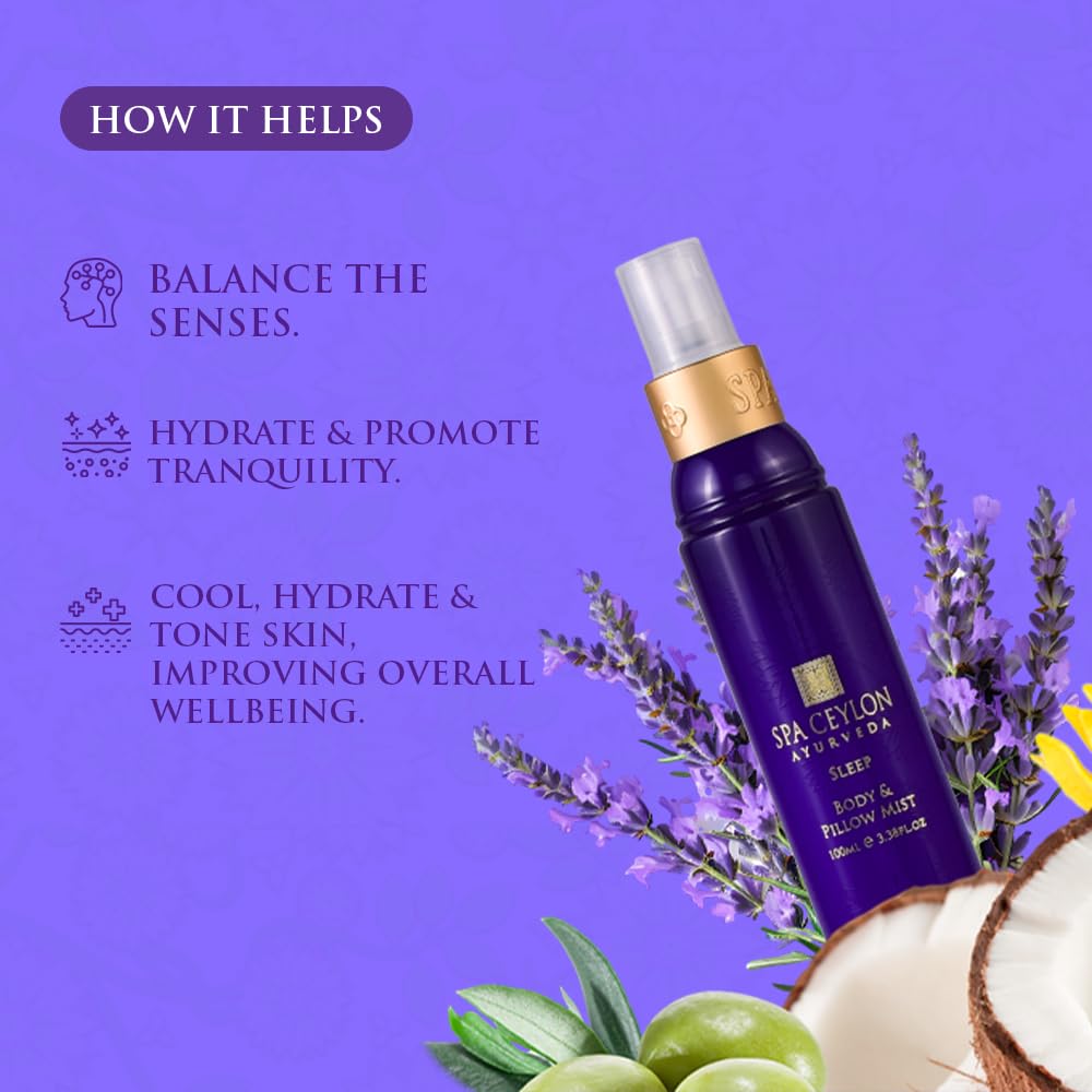 SPA CEYLON SLEEP Body & Pillow Mist | Non-Oily Natural Mist | Reduces Stress | Luxuriously Fragrant | Suitable for all skin types (100 ml, Lavender)-Velvo Beauty