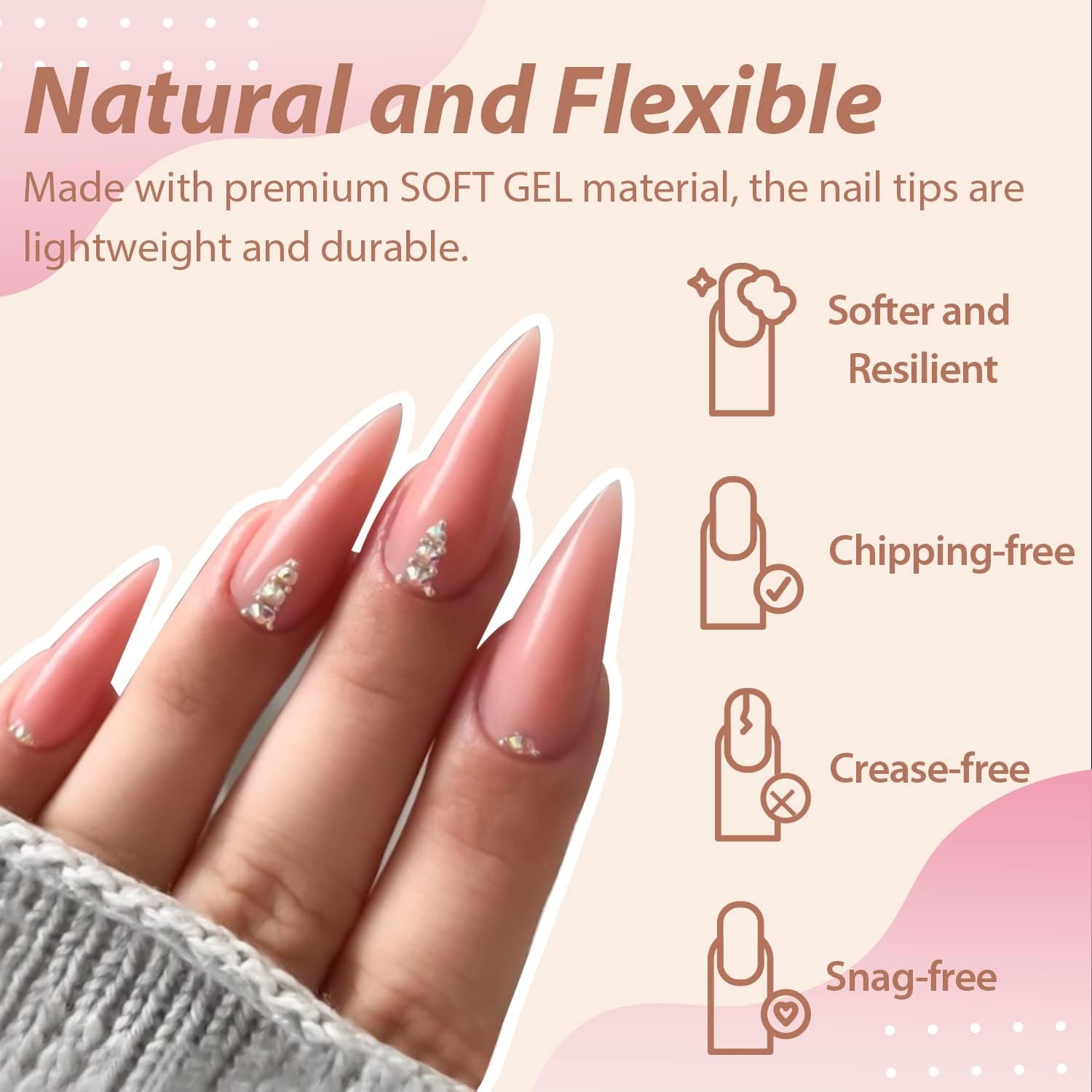 UNA GELLA Long Stiletto Gel Nail Tips Halloween Full Cover 504PCS Pre-shape Long Stiletto Almond Fake Clear Nails Tips No Need File Gel Tips No C Curve for Nail Extension DIY Art Salon 12 Sizes-Velvo Beauty