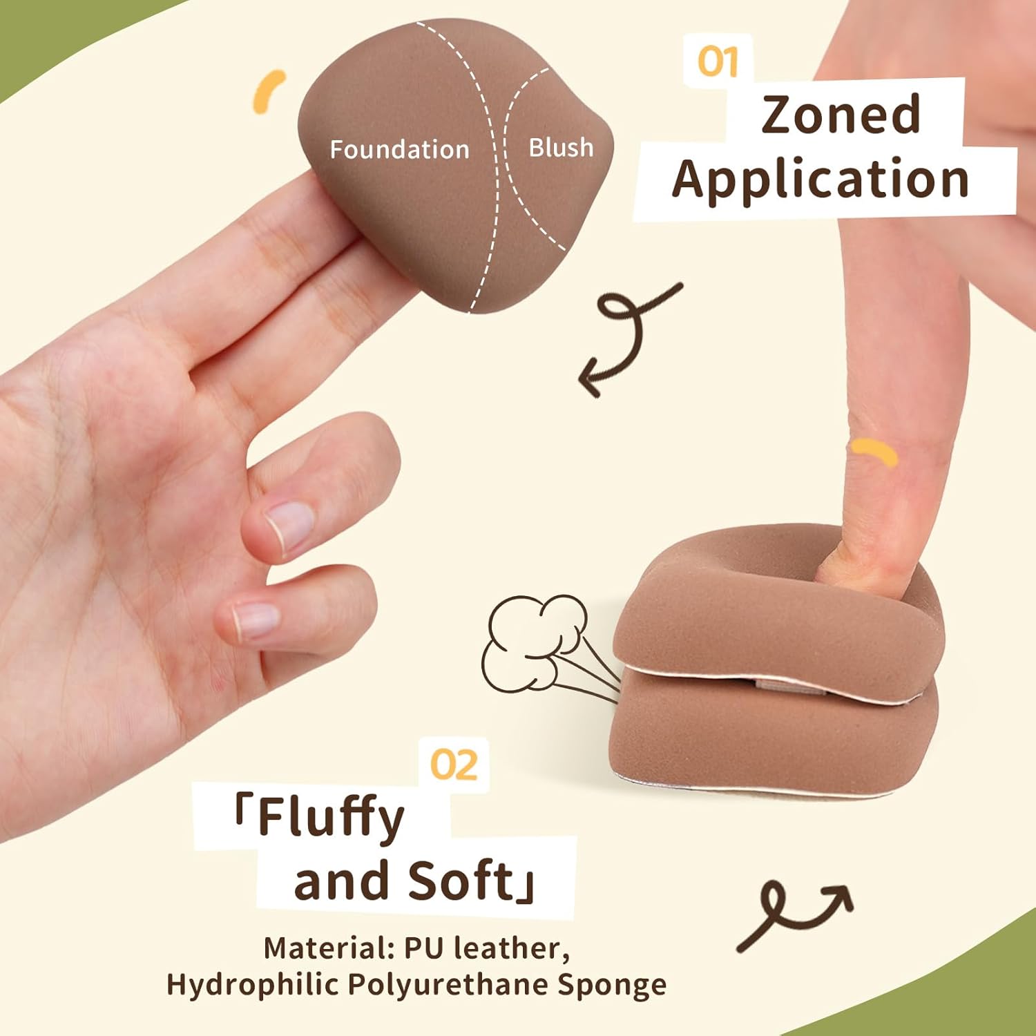 Sleepy Pig Puffs, Makeup Sponges Set, Dry&Wet Dual-Use Foundation Sponge - Hydrophilic Polyurethane, Expands 1.3x When Wet for Cream Foundation/Liquid Blush/Highlighter,2pcs Puffs & Storage Case-Velvo Beauty
