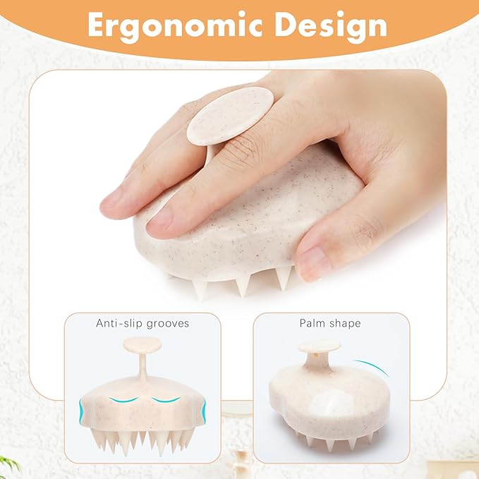 FREATECH 2-Pack Wheat Straw Hair Scalp Massager Shampoo Brush with Silicone Bristles for Hair Growth and Dandruff, Scalp Scrubber Head Exfoliator for Wet & Dry Use, Women Men Kids-Velvo Beauty