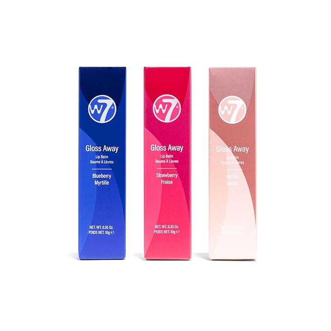 W7 Gloss Away Lip Balm Trio - 3 Piece Set - Nourishing Lips Balms With Shea Butter - Blueberry, Vanilla, Strawberry-Velvo Beauty