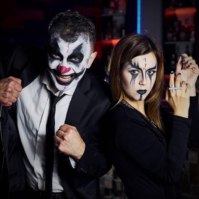 Halloween Makeup Kit, White Black Skeleton Face Paint, Clown Witch Makeup Palette, Vampire Zombie Makeup Kids Adult Special Effects: Fake Blood Scar Wax Tattoos Stencils Crayons Set-Velvo Beauty