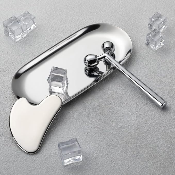 Tekson Facial Roller Massager, 3D Metal face Massage GuaSha Tool for Eye Reduce Puffiness, Face Lift, Anti-Aging, Skin Tightening-Velvo Beauty