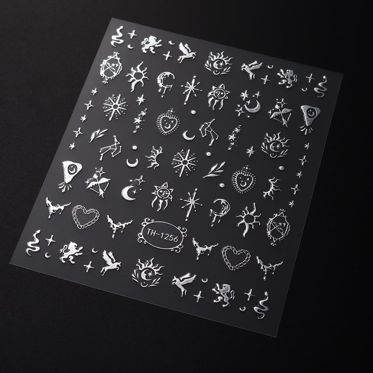 6 Sheets Metallic Nail Art Stickers Decals-3D Self-Adhesive Sun Stars Moon Nail Design Luxury Silver Metallic Nail Supplies Designer Nail Stickers for Women Acrylic Nails Decorations Accessories Craft-Velvo Beauty