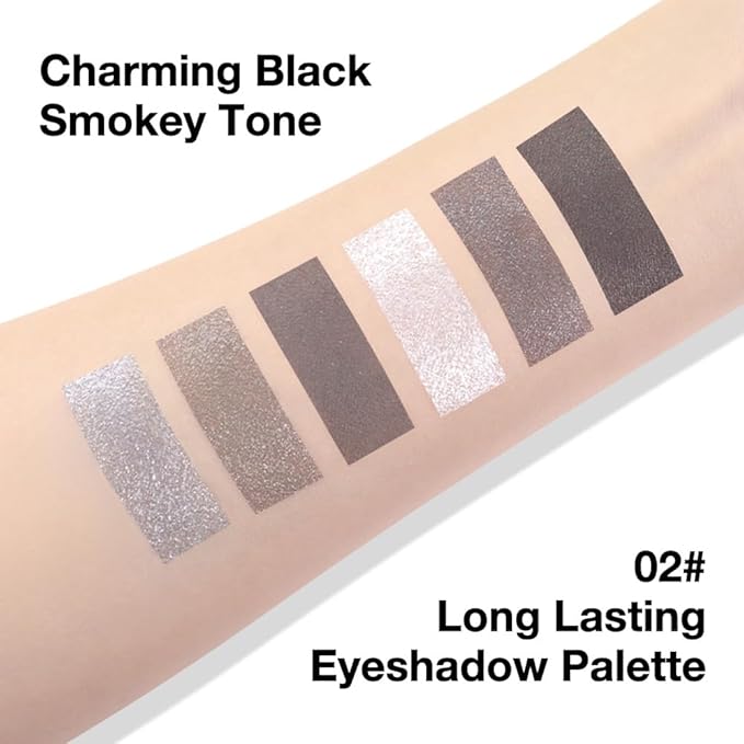 evpct 6 Colors Smokey Grey Eyeshadow Palette, Black Smoky Gray White Silver Taupe Glitter Sparkle Shimmer Matte High Pigment Mini Travel Eye shadow Palette Makeup for older Women, Long Lasting-Velvo Beauty