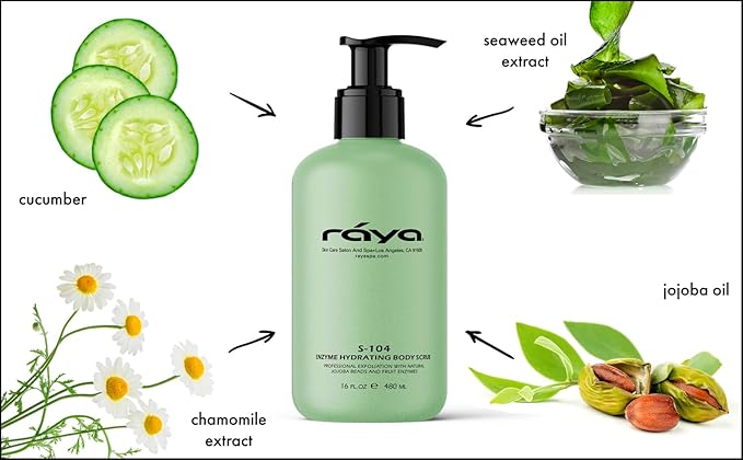 RAYA Enzyme Hydrating Body Scrub 16 oz Cucumber Scent (S-104) | Gentle and Exfoliating Body Scrub | Made with Seaweed, Jojoba Beads, and Fruit Enzymes-Velvo Beauty